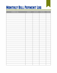 Monthly Bill Payment Log Template Varicolored Download Printable PDF 