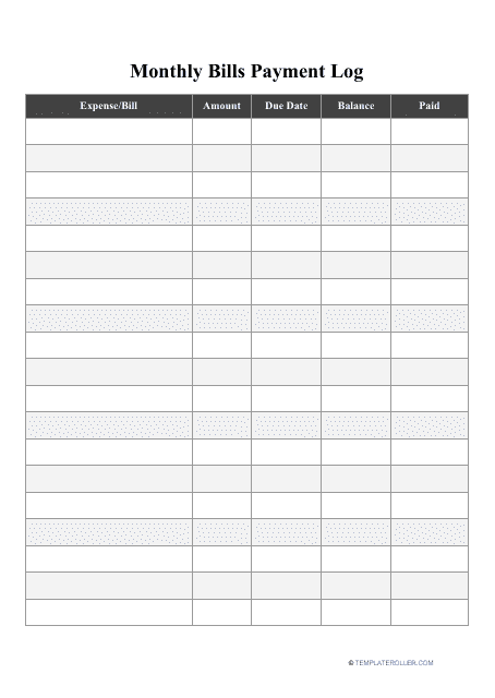 Monthly Bills Payment Log Template Download Printable PDF Templateroller
