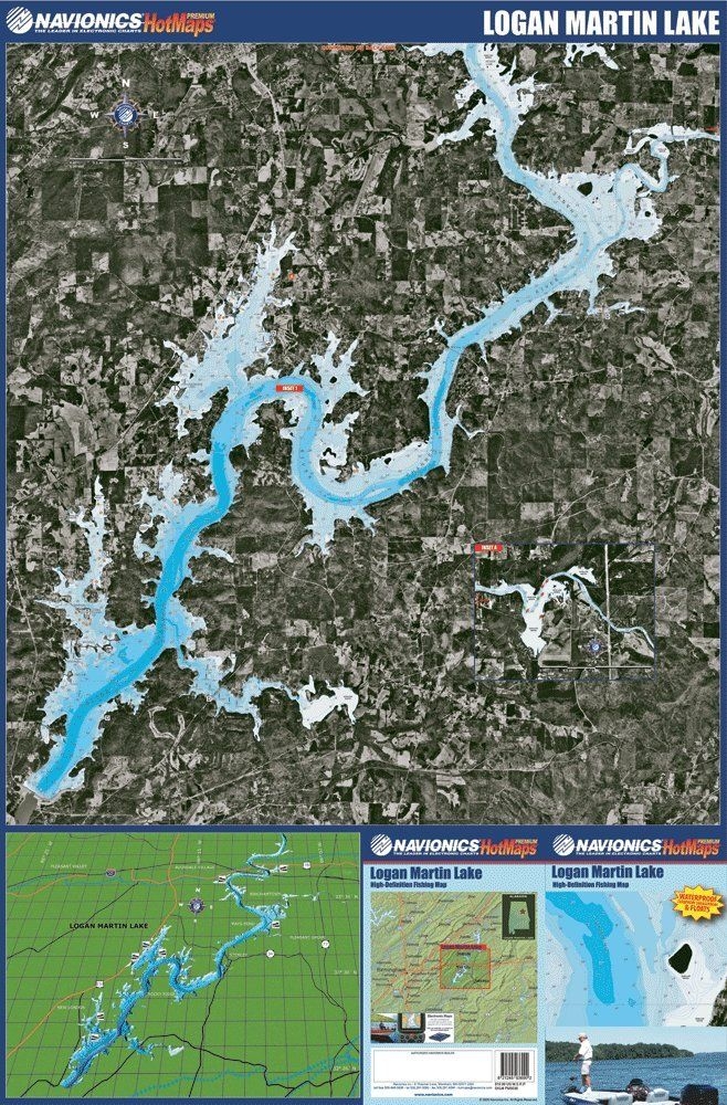 Navionics Paper Map Logan Martin Lake Alabama Travel Map Pins 