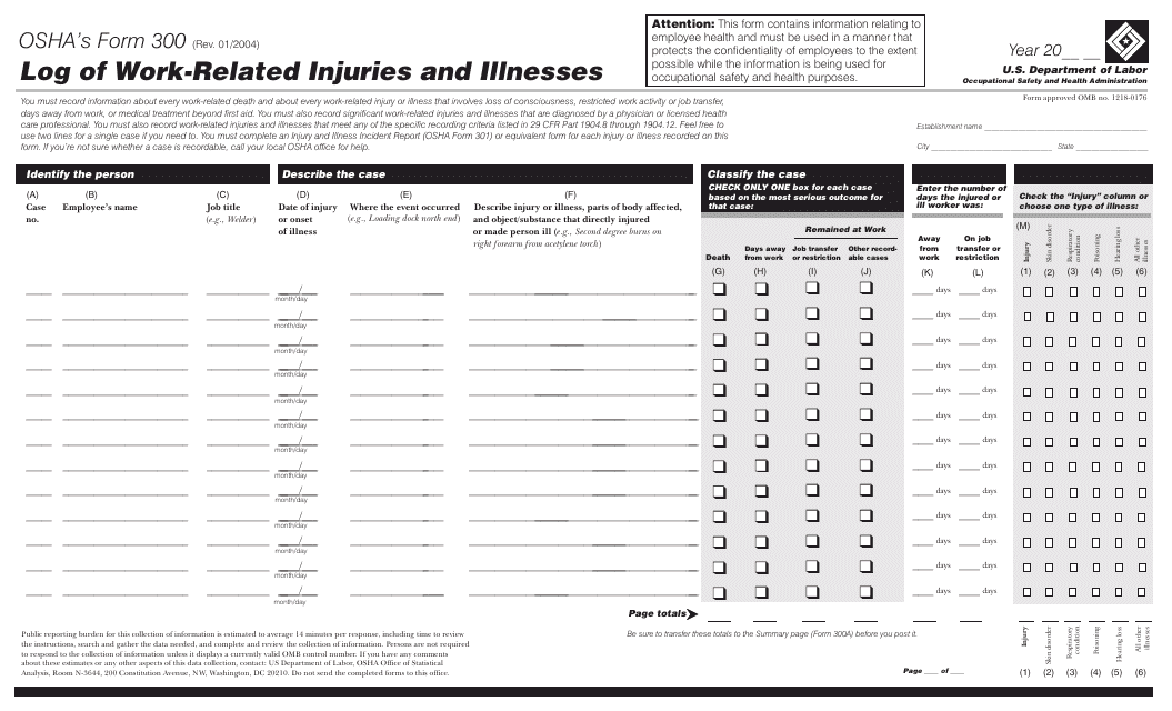 OSHA Form 300 Fill Out Sign Online And Download Printable PDF