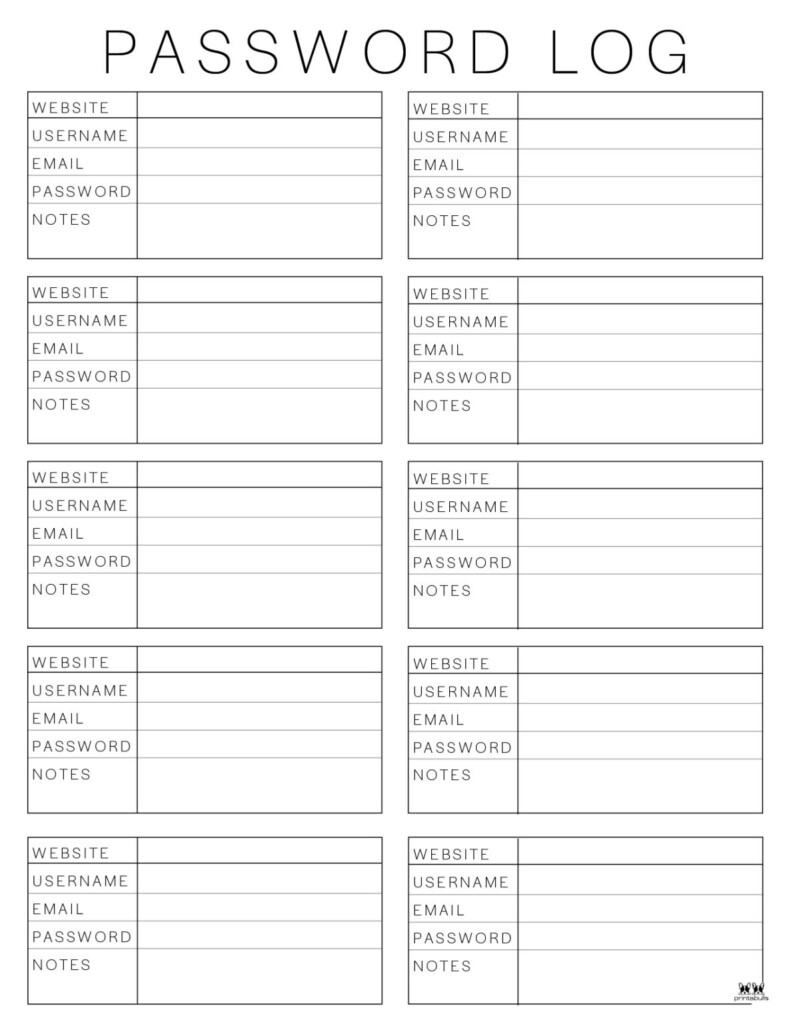 Password Logs Trackers 25 FREE Printables Printabulls