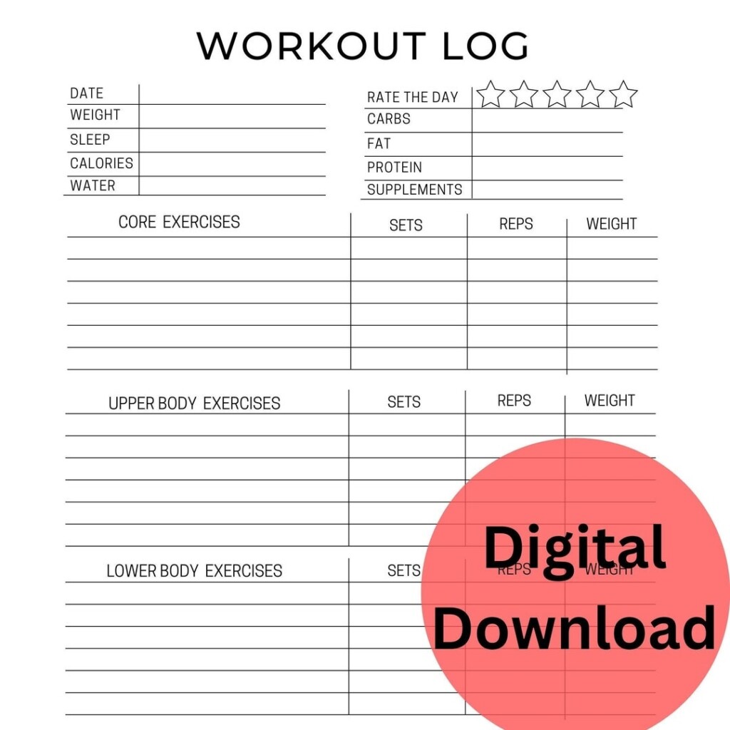 PDF Printable Workout Log Simple Fitness Printable Minimalist Workout 