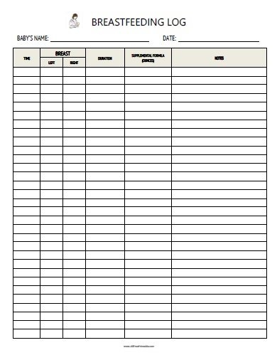 Print Breastfeeding Log Free Printable