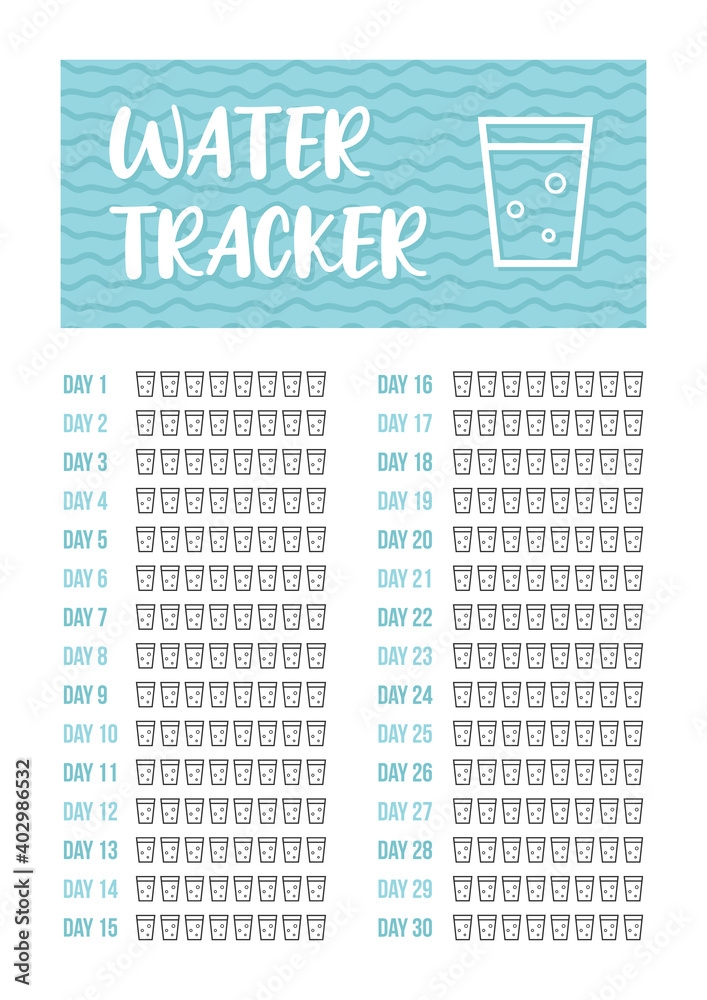Printable A4 30 Days Water Tracker For Bullet Journal Poster 