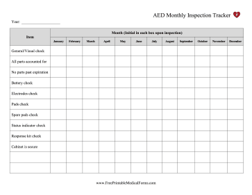 Printable AED Monthly Inspection Tracker