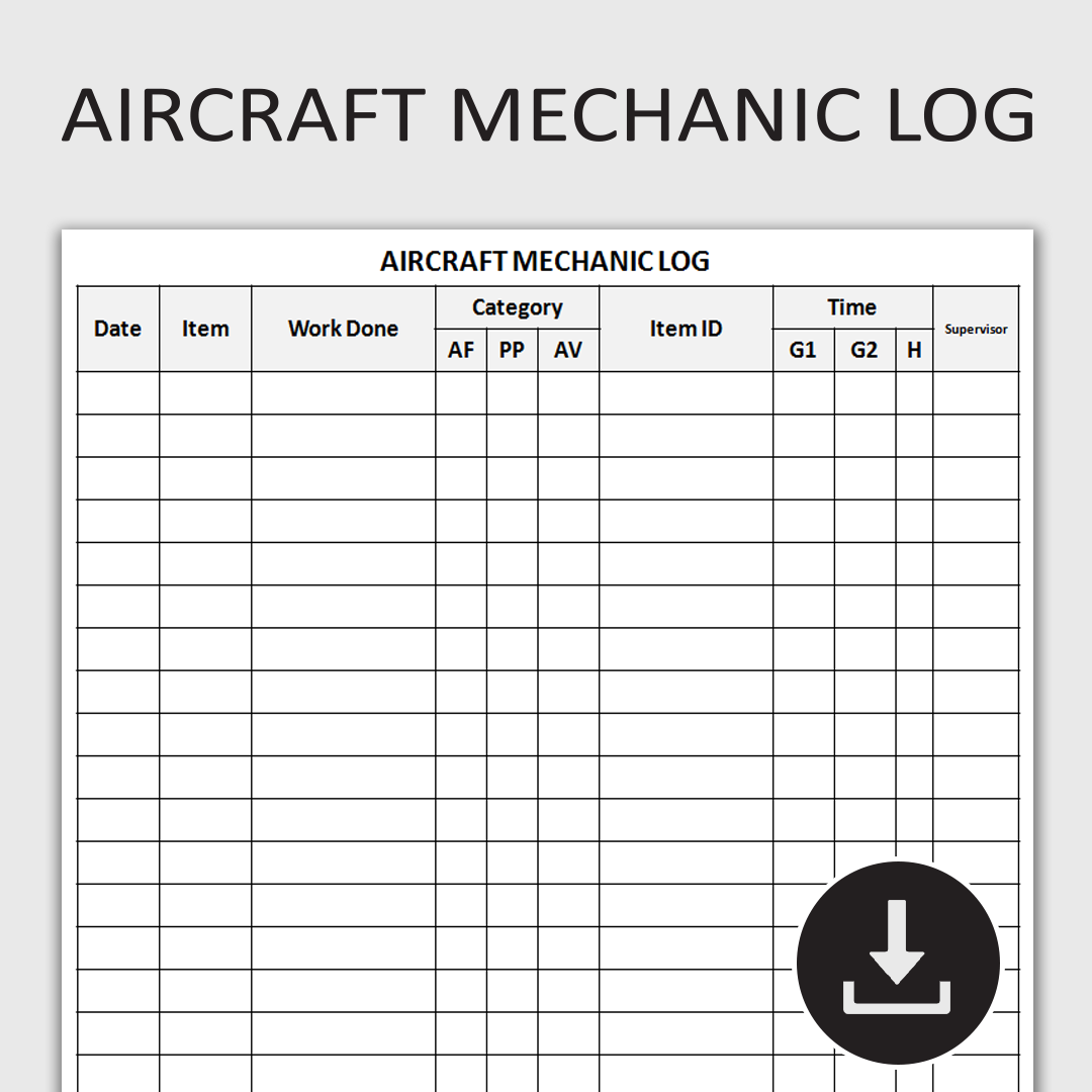 Printable Aircraft Mechanic Log Aviation Maintenance Tracke Inspire