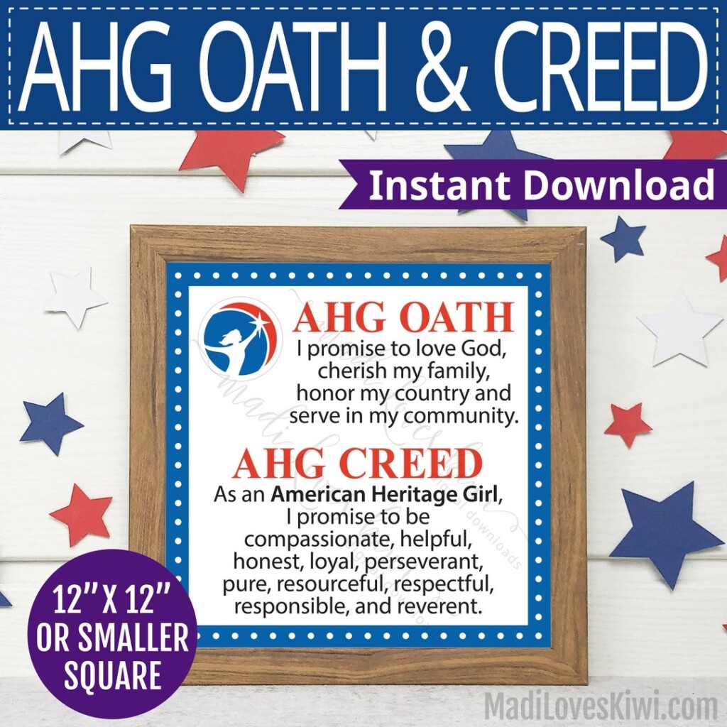 Printable American Heritage Girl Oath Creed Sign AHG Troop Leader 
