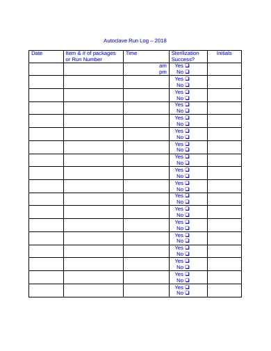 Printable Autoclave Log Sheet Template Printable Templates