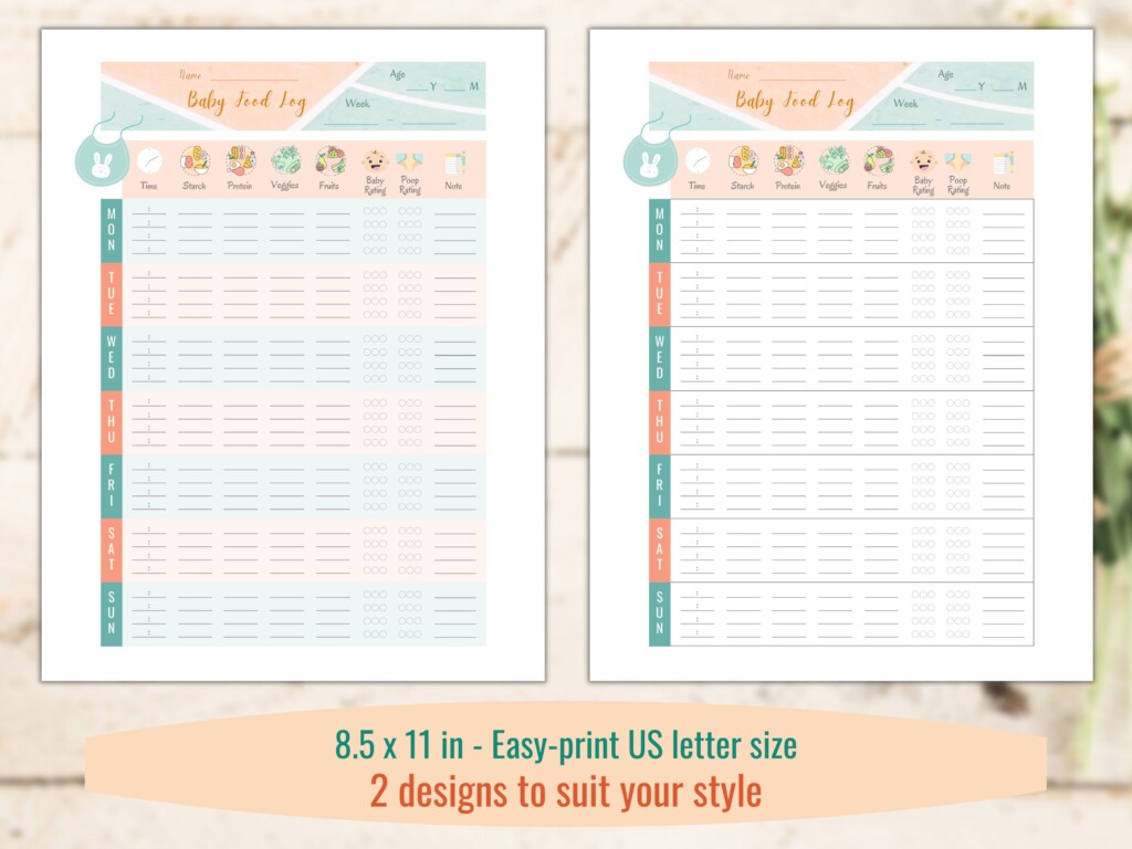 Printable Baby Food Log Diary Solid Food Tracker Full Week Etsy