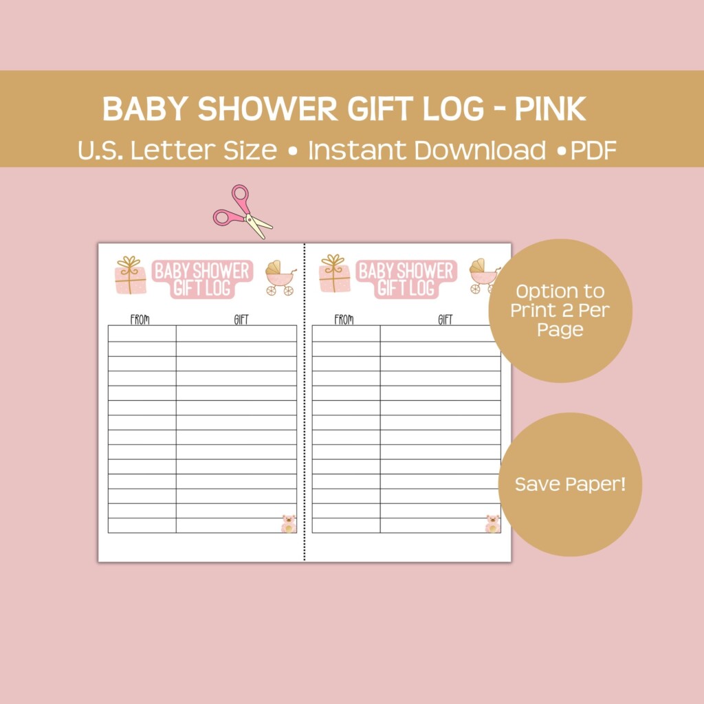 Printable Baby Shower Gift Log Pink Gift Tracker Instant Pdf Download 