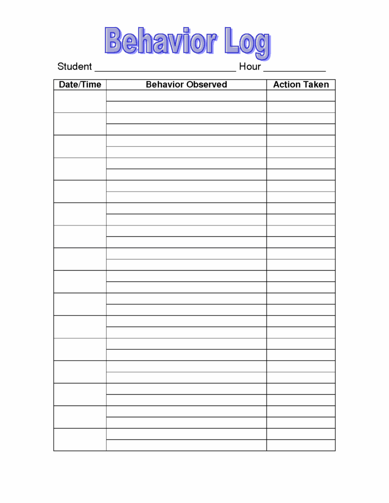 Printable Behavior Log