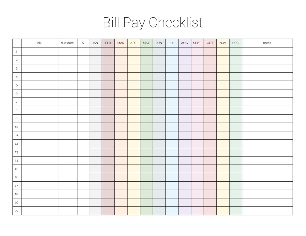 Printable Bill Payment Checklist