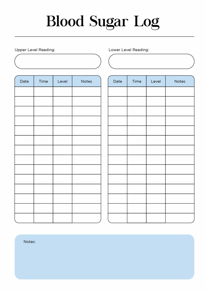 Printable Blood Glucose Log Sheet