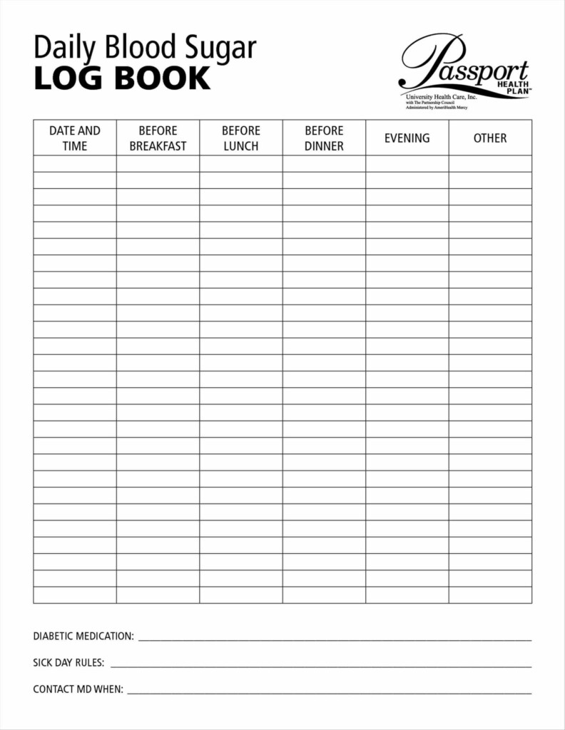 Printable Blood Glucose Log Sheet