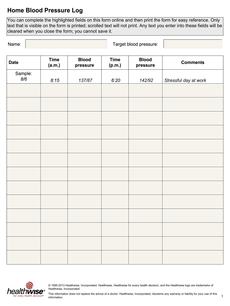 Printable Blood Pressure Chart Fill Online Printable Fillable