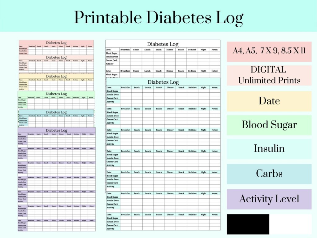 Printable Blood Sugar Diabetes Planner Log Book CBG fingerstick 