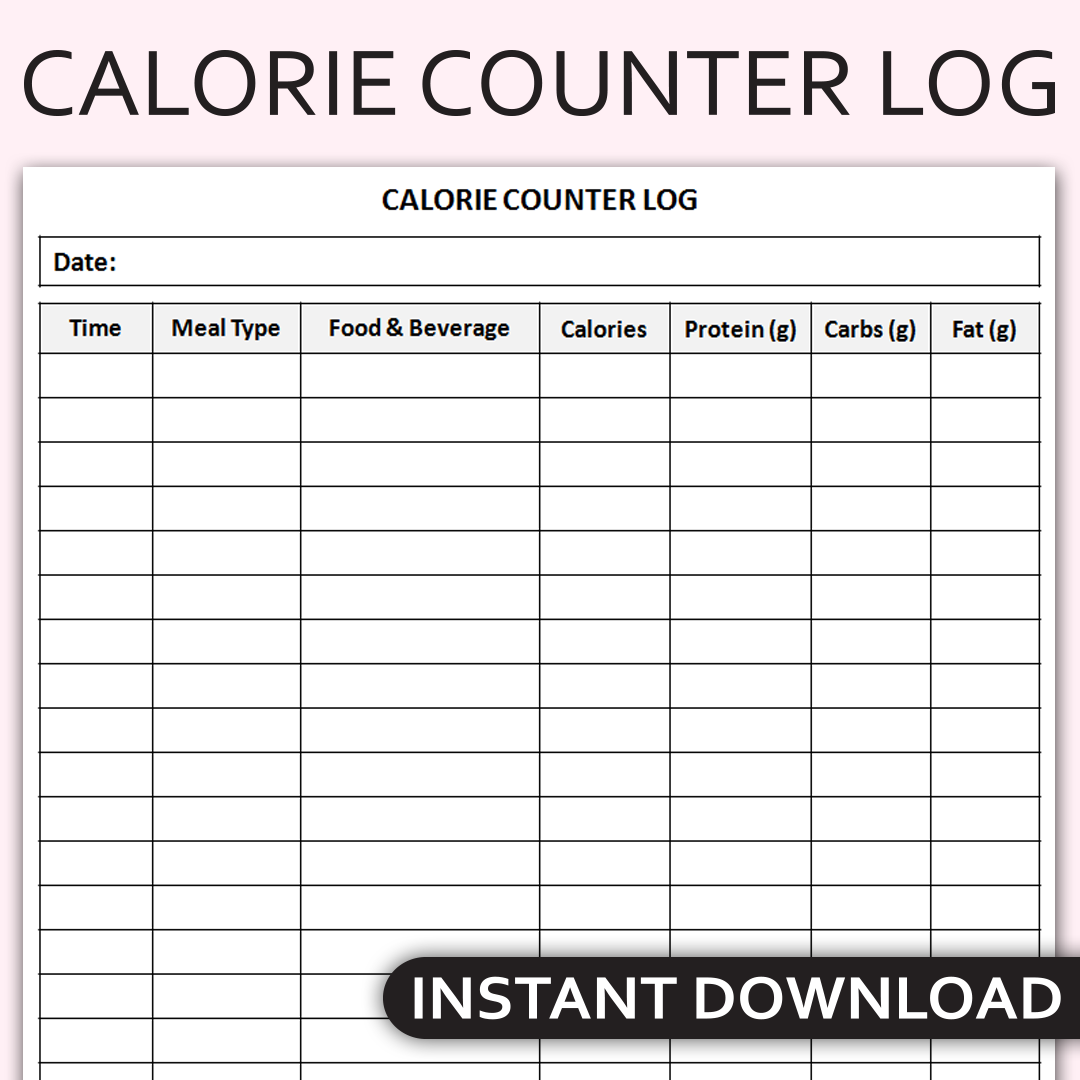 Printable Calorie Counter Log Daily Food Intake Tracker Nutrition