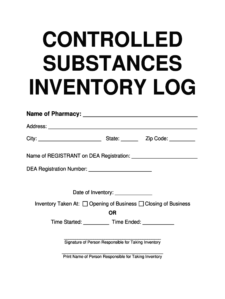 Printable Controlled Substance Inventory Log