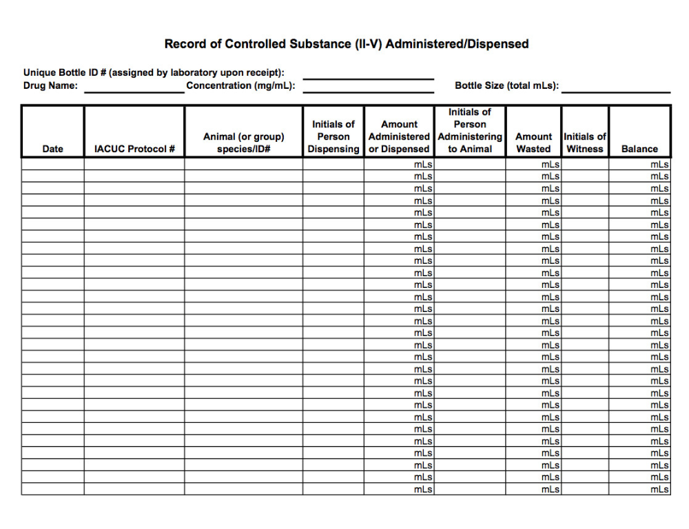 Printable Controlled Substance Inventory Log
