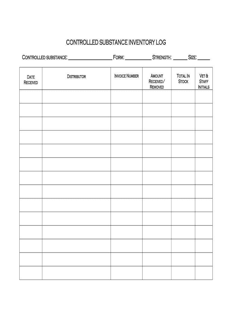 Printable Controlled Substance Inventory Log