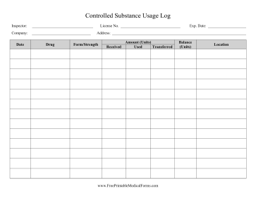 Printable Controlled Substance Usage Log