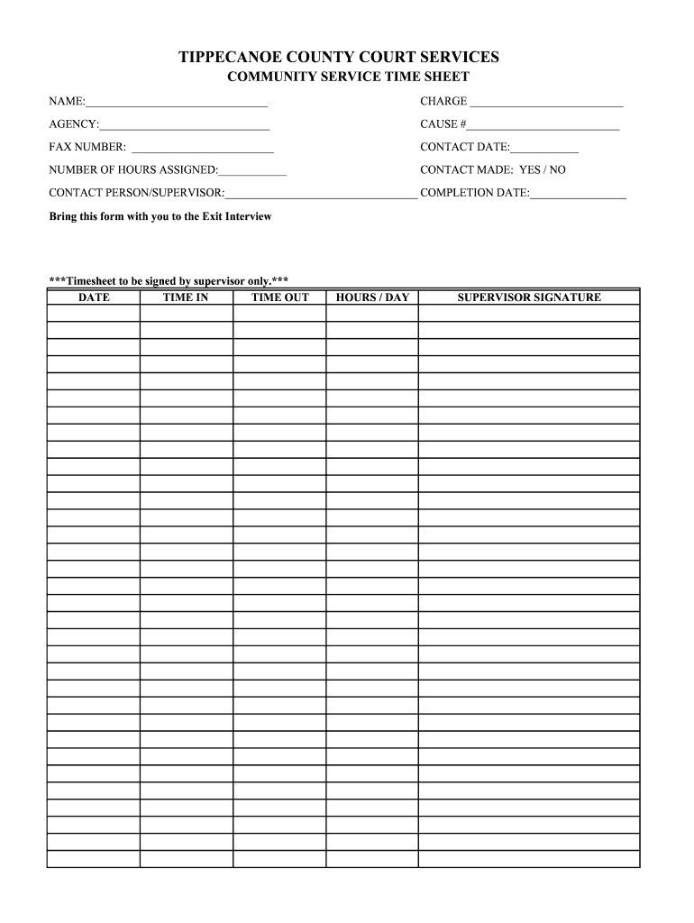 Printable Court Ordered Community Service Hours Log Sheet