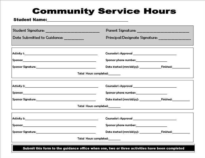 Printable Court Ordered Community Service Hours Log Sheet Prntbl 