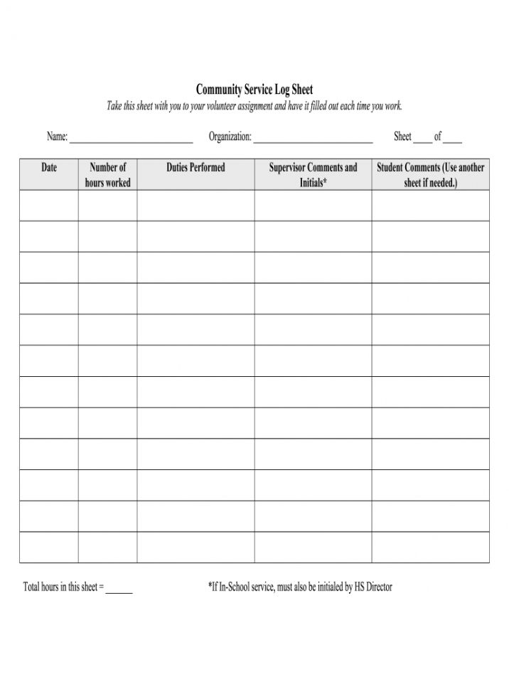 Printable Court Ordered Community Service Hours Log Sheet