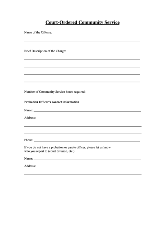 Printable Court Ordered Community Service Hours Log Sheet