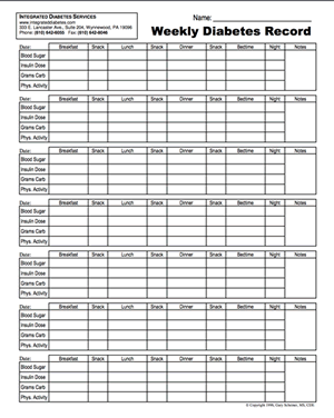 Printable Diabetes Logsheets Integrated Diabetes Services