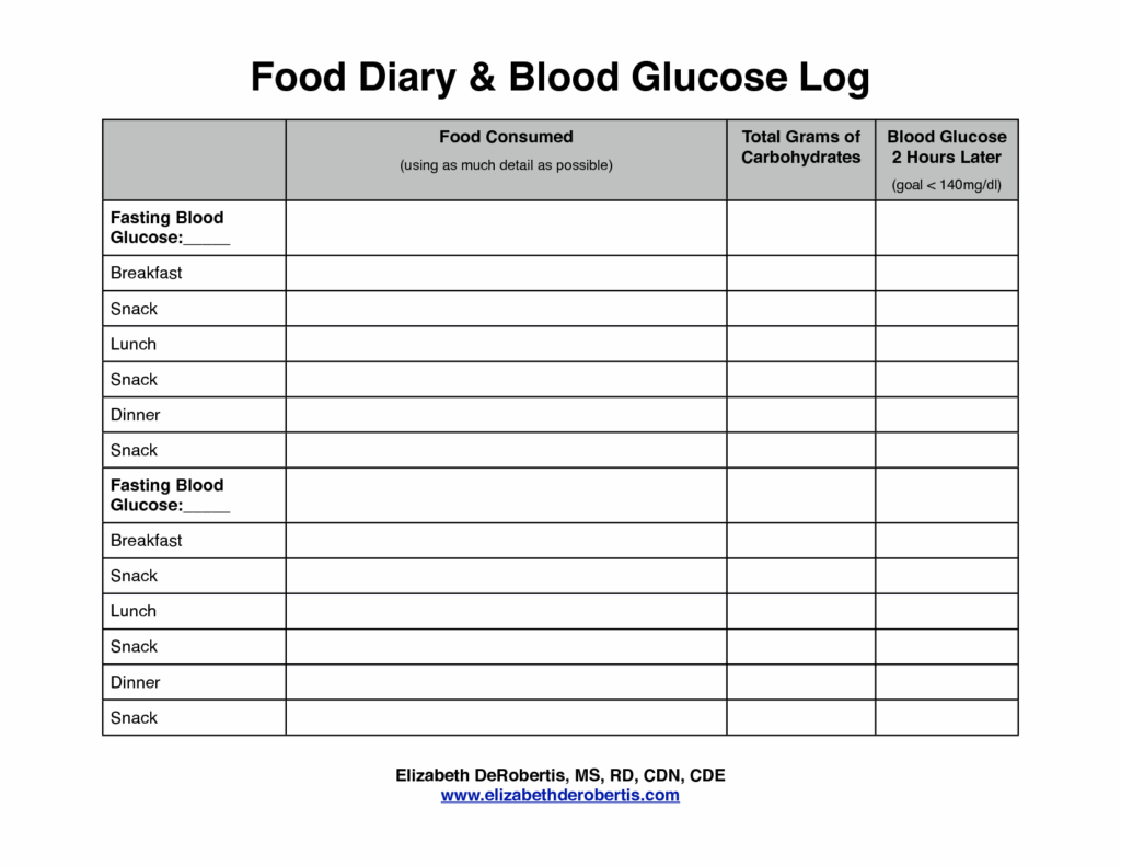Printable Diabetic Log Chart