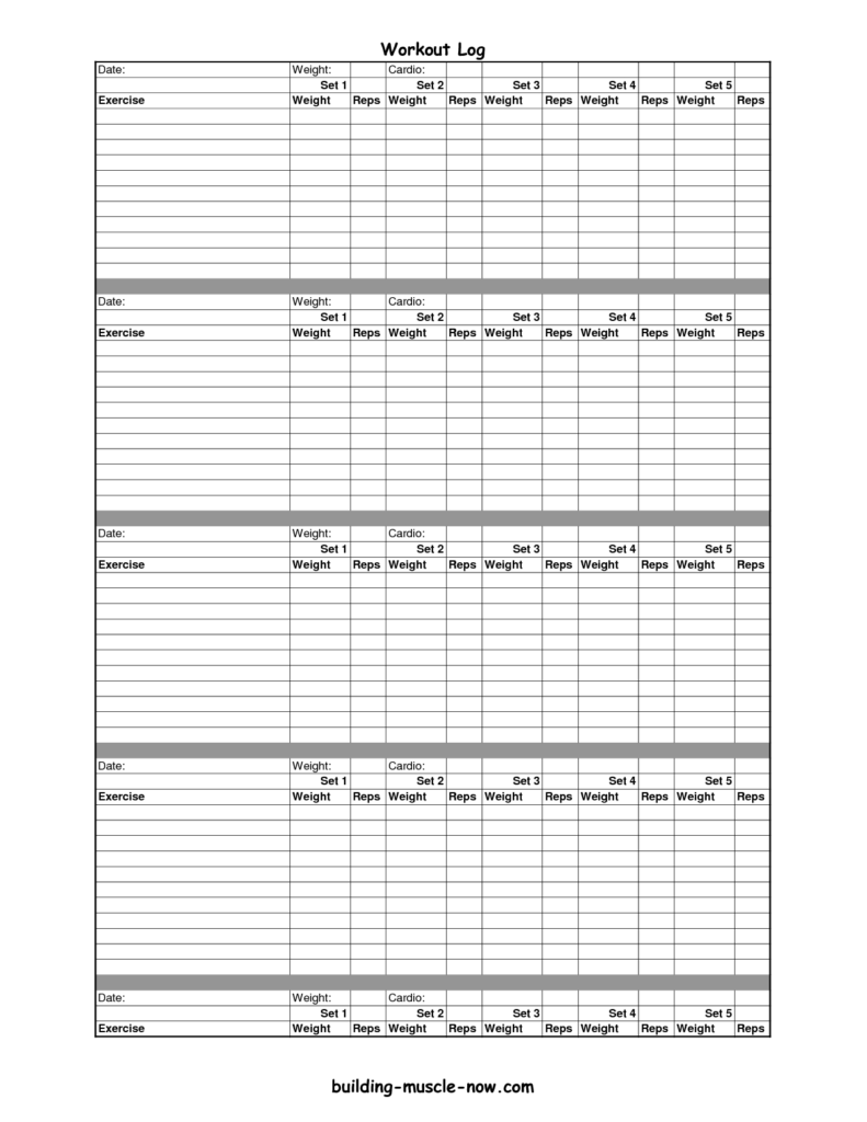 Printable Exercise Log Free Printable Workout Logs In Blank Workout 