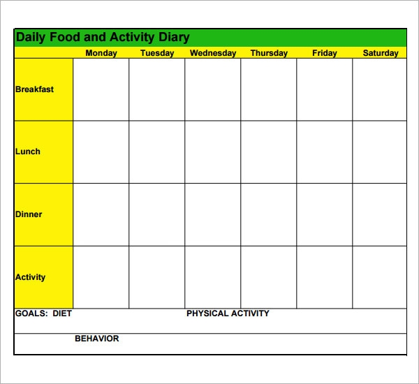 Printable Food Log Template