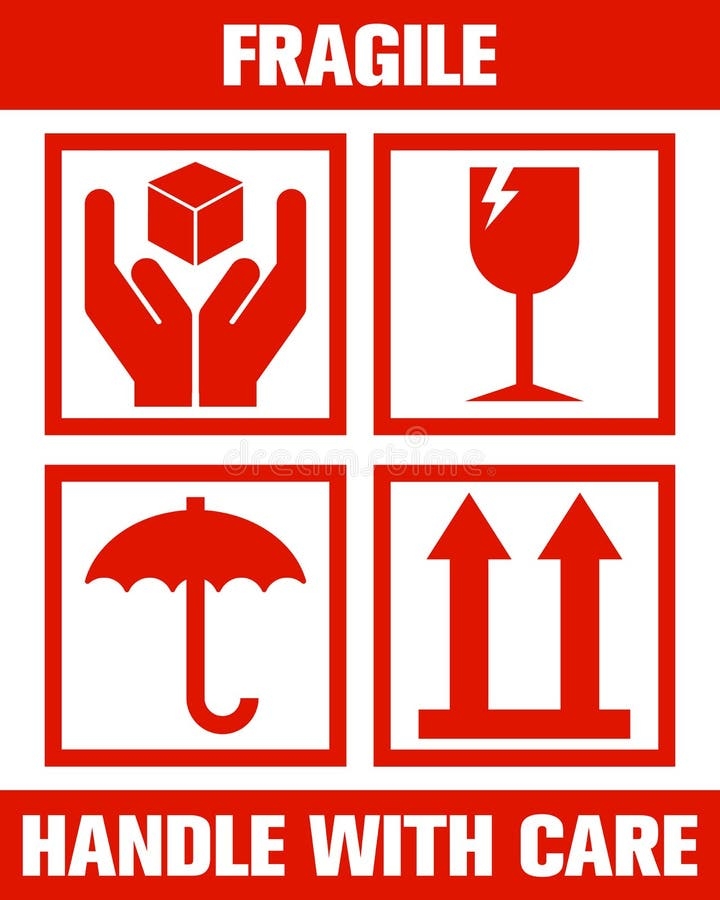 PRINTABLE FRAGILE PLEASE HANDLE With CARE WHITE RED COLOR Stock 