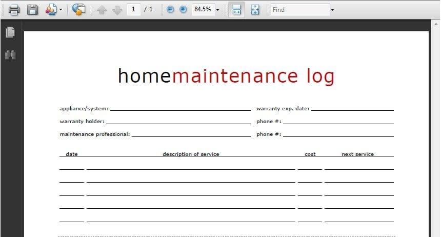 Printable Home Maintenance Log Life Your Way