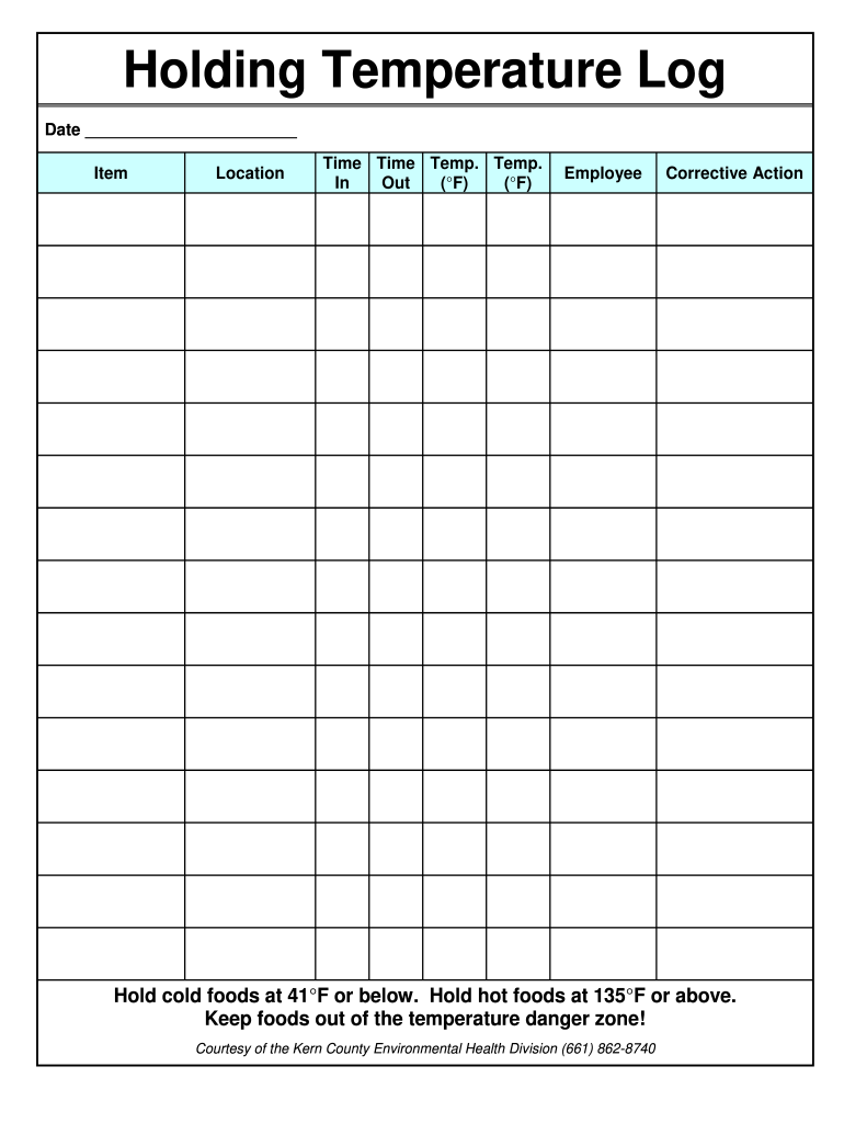 Printable Hot Food Temperature Log Sheet