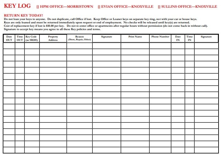 Printable Key Log Template Excel Word PDF Excel TMP