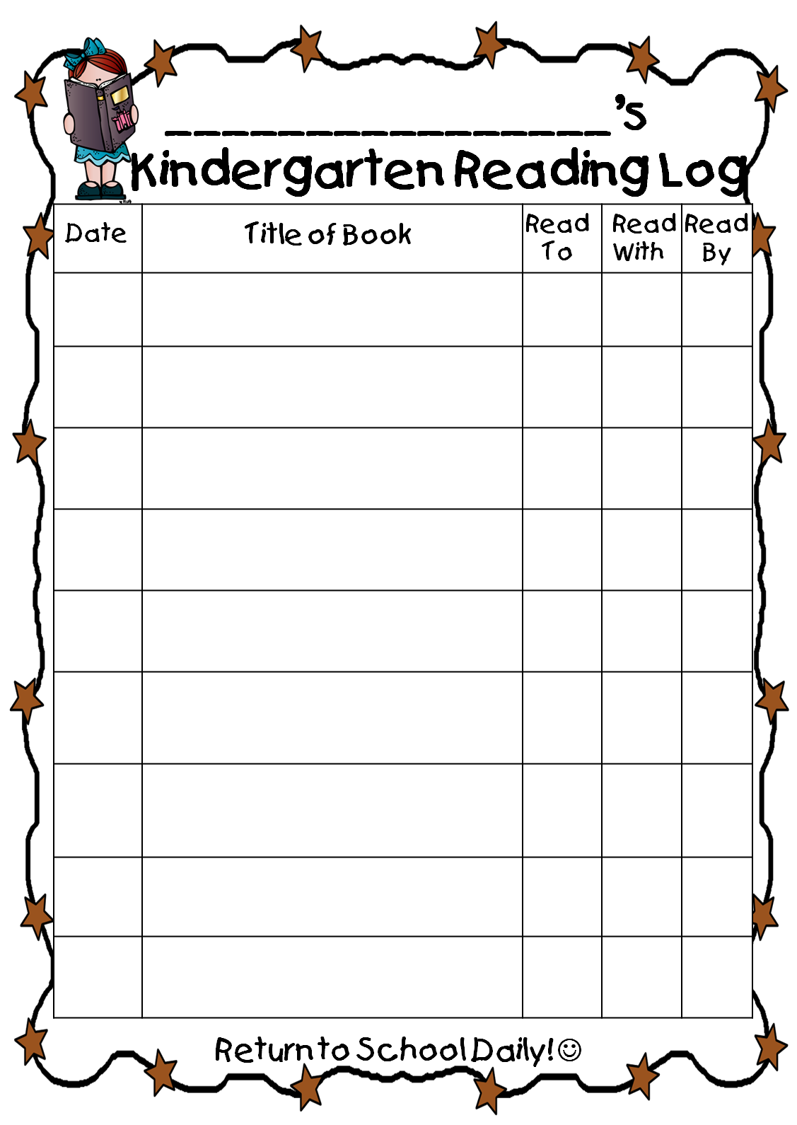 Printable Kindergarten Reading Log