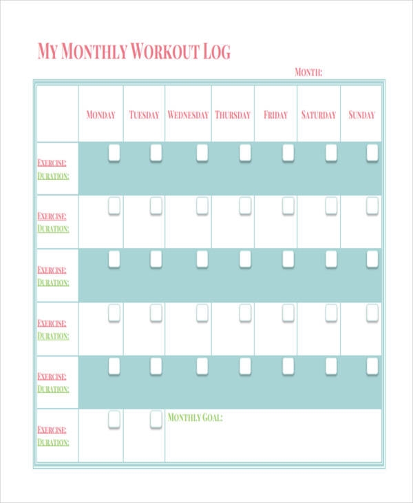 Printable Monthly Workout Log