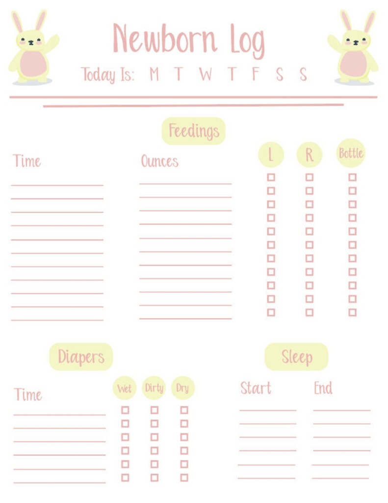 Printable Newborn Baby Tracker Feeding And Changing Log Breastfeeding 