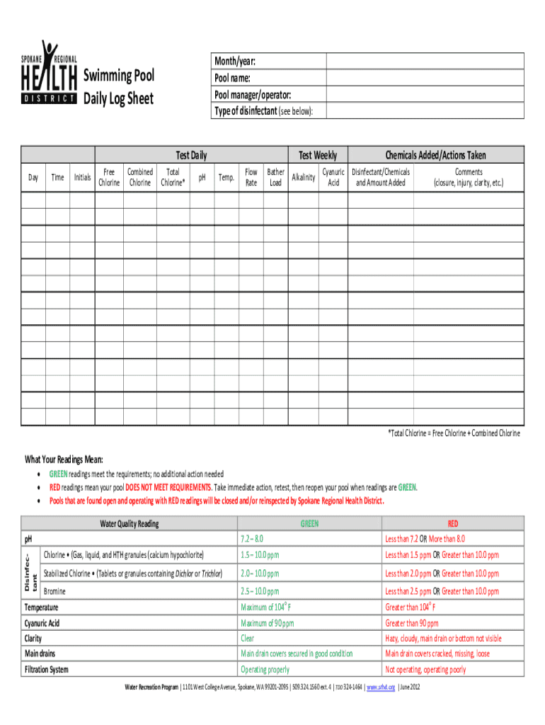 Printable Pool Chemical Log Sheet Printable Word Searches