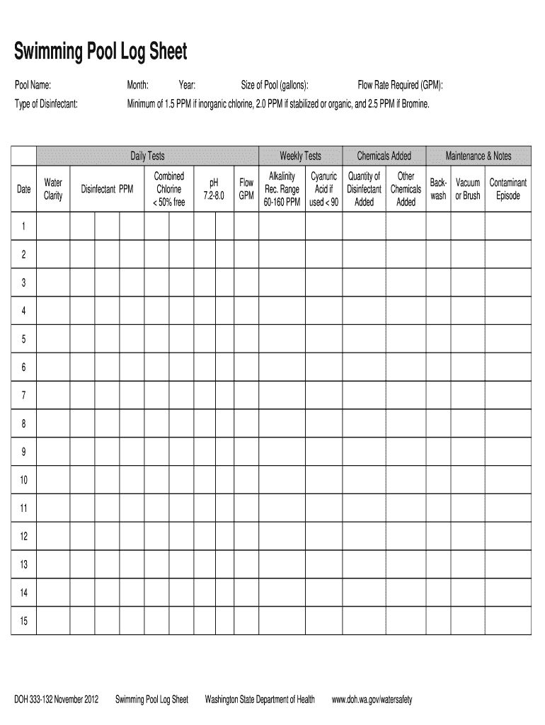Printable Pool Chemical Log Template Printable Templates