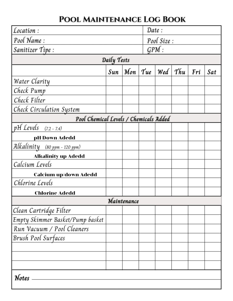 Printable Pool Log Sheet