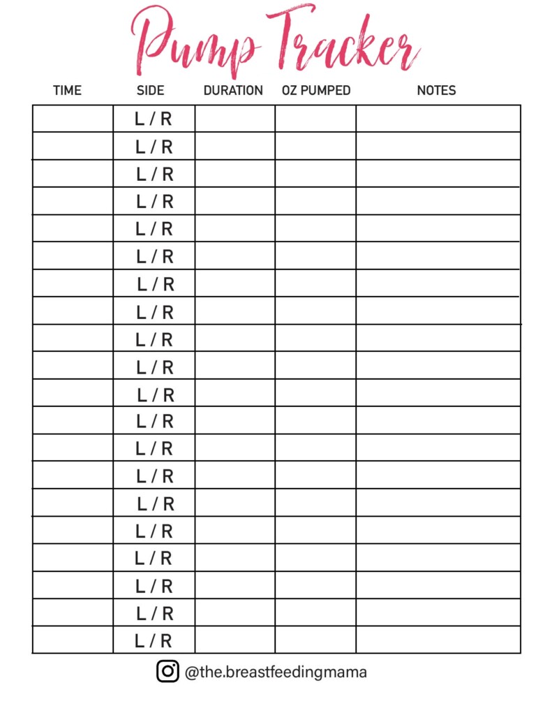 Printable Pump Session Tracker The Breastfeeding Mama