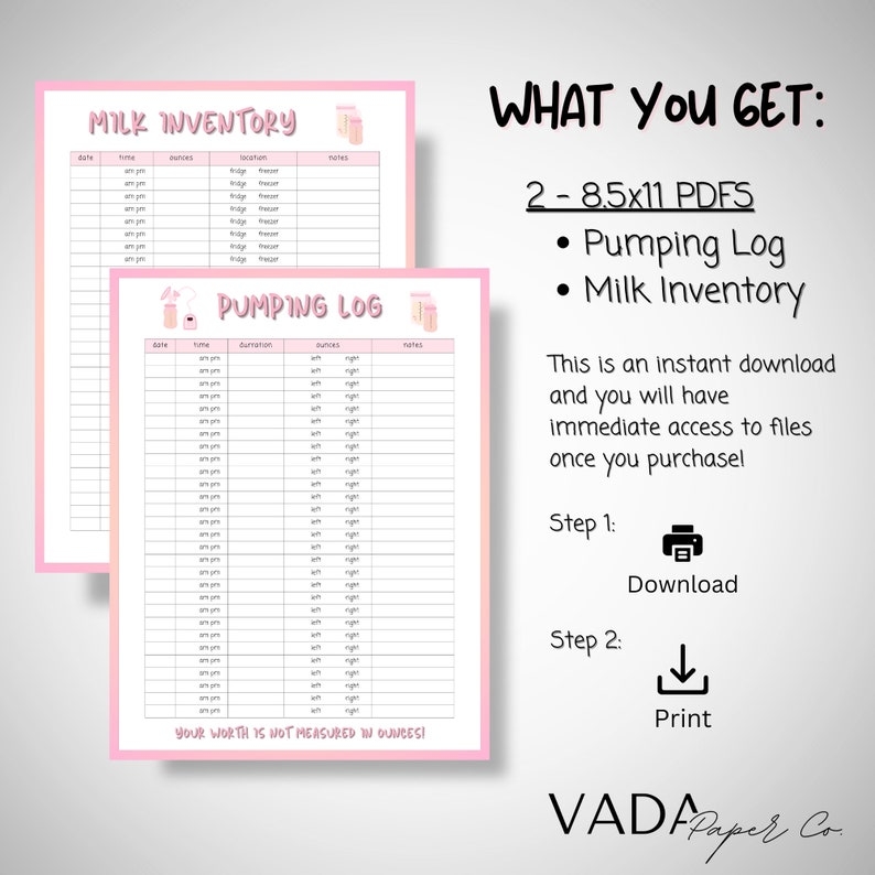 Printable Pumping Log Bundle Breastfeeding Log Breastmilk Etsy