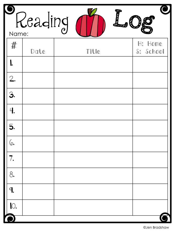 Printable Reading Log For Kindergarten