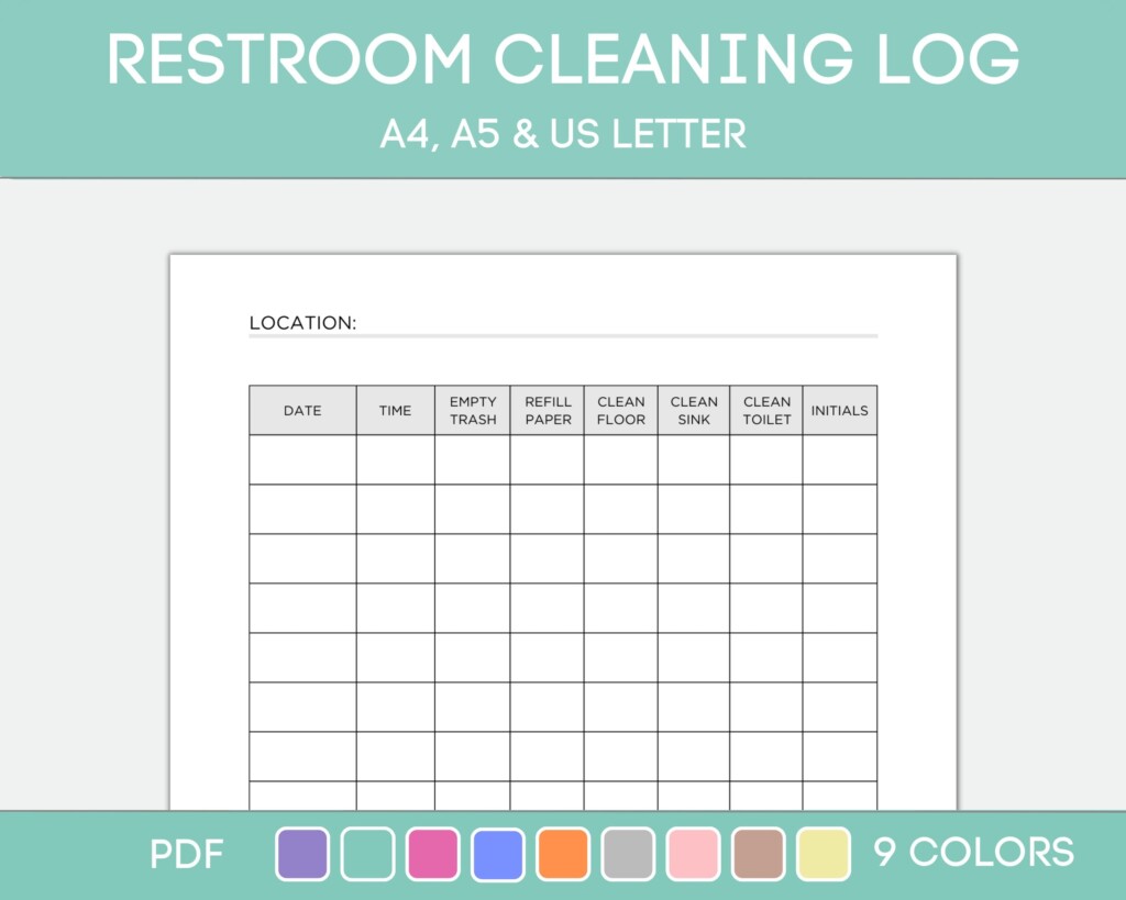 Printable Restroom Cleaning Editable Cleaning Log Bathroom Cleaning 