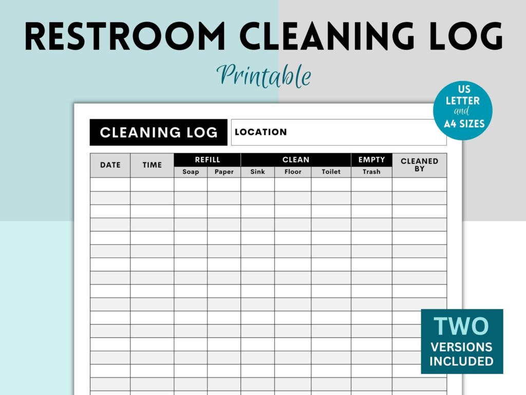 Printable Restroom Cleaning Log For Businesses Bathroom Cleaning Log 