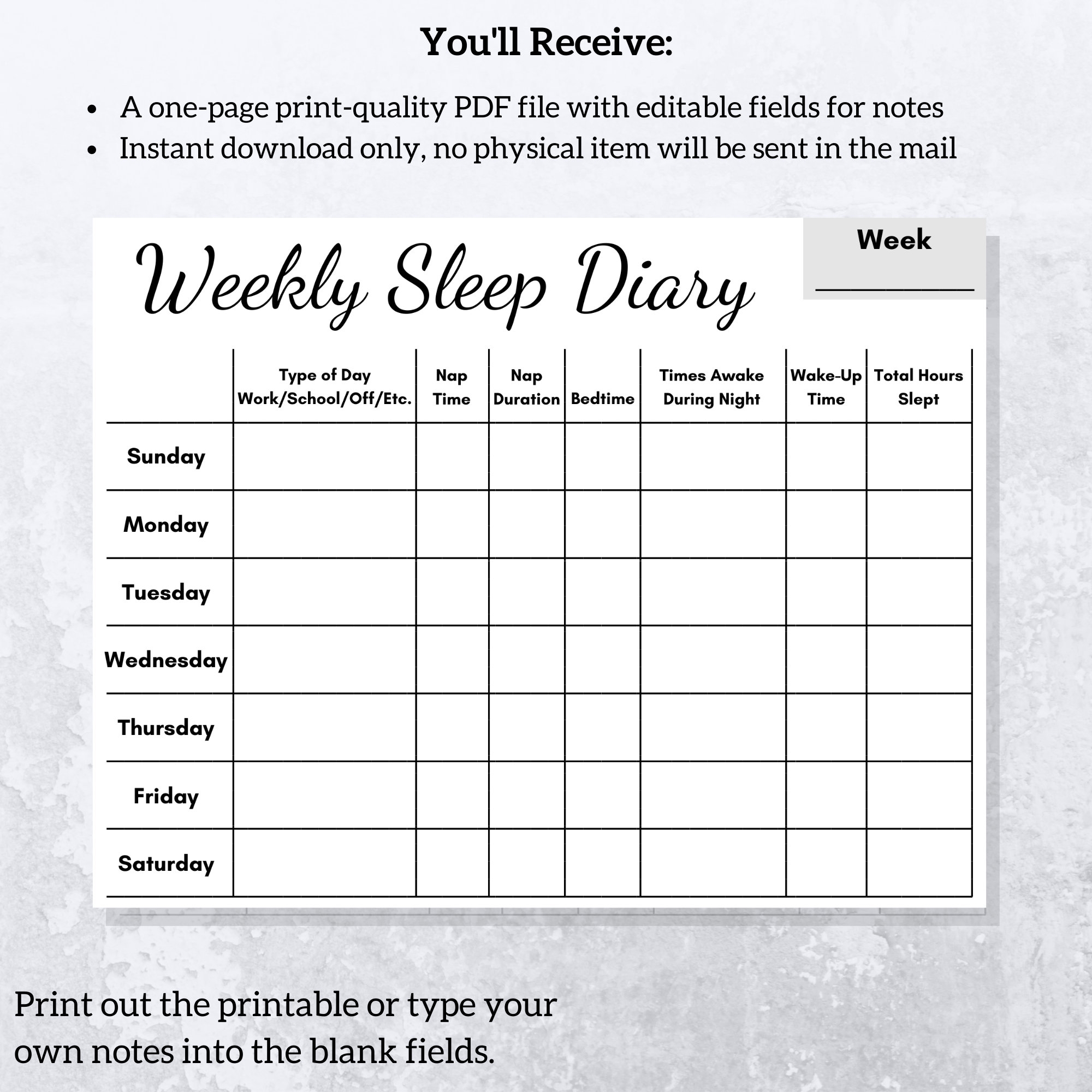 Printable Sleep Log