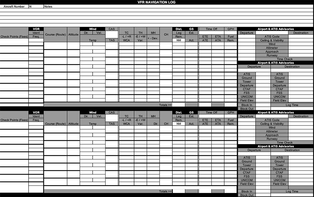 Printable Vfr Navigation Log
